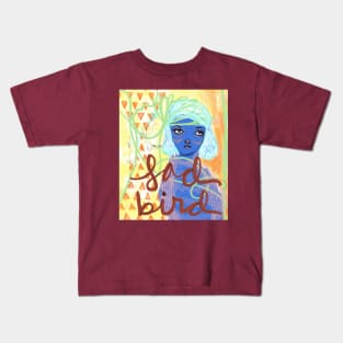 Sad Bird Girl: Artistic Fantasy Drawing Portrait Kids T-Shirt